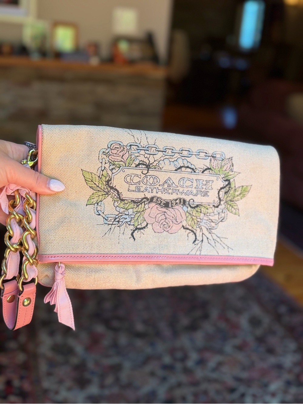 Coach RARE Y2K 2009 Limited Edition Tattoo Floral Canvas Fold-over LG Clutch - Picture 6 of 14